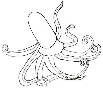Как нарисовать осьминога, шаг 3
